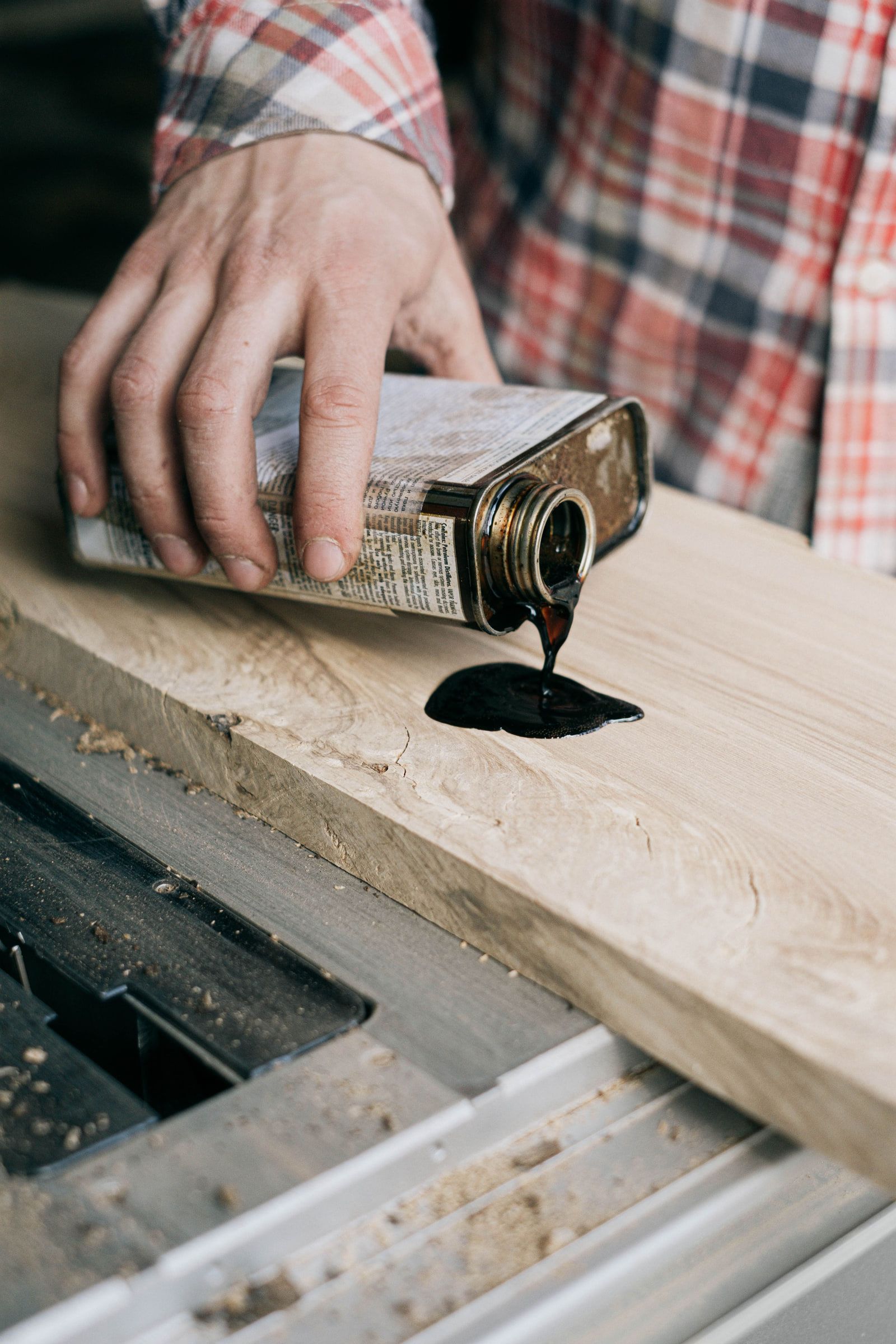 A board face catching the light after its first coat of oil