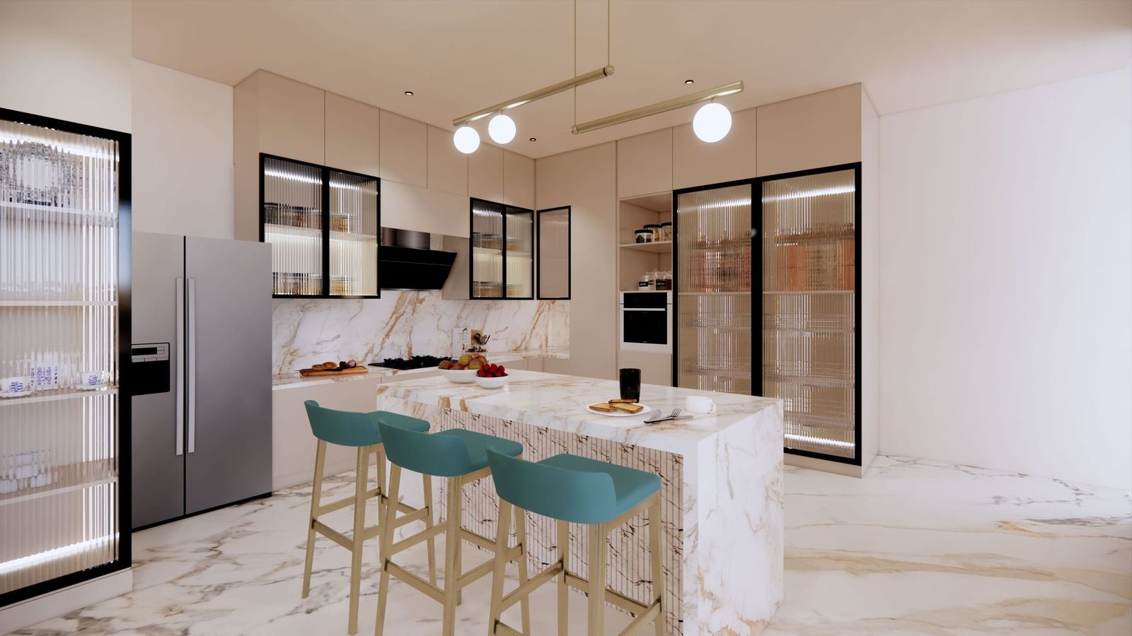 Marble to the floor, drawn first