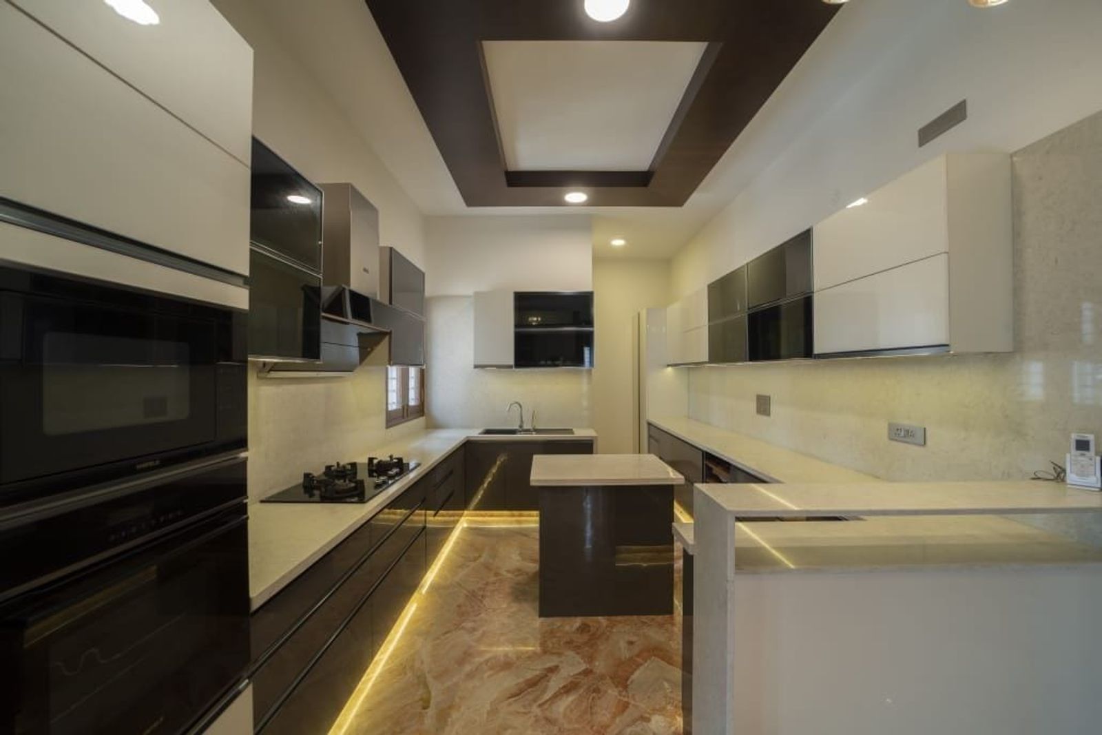 Ovens set into a dark run